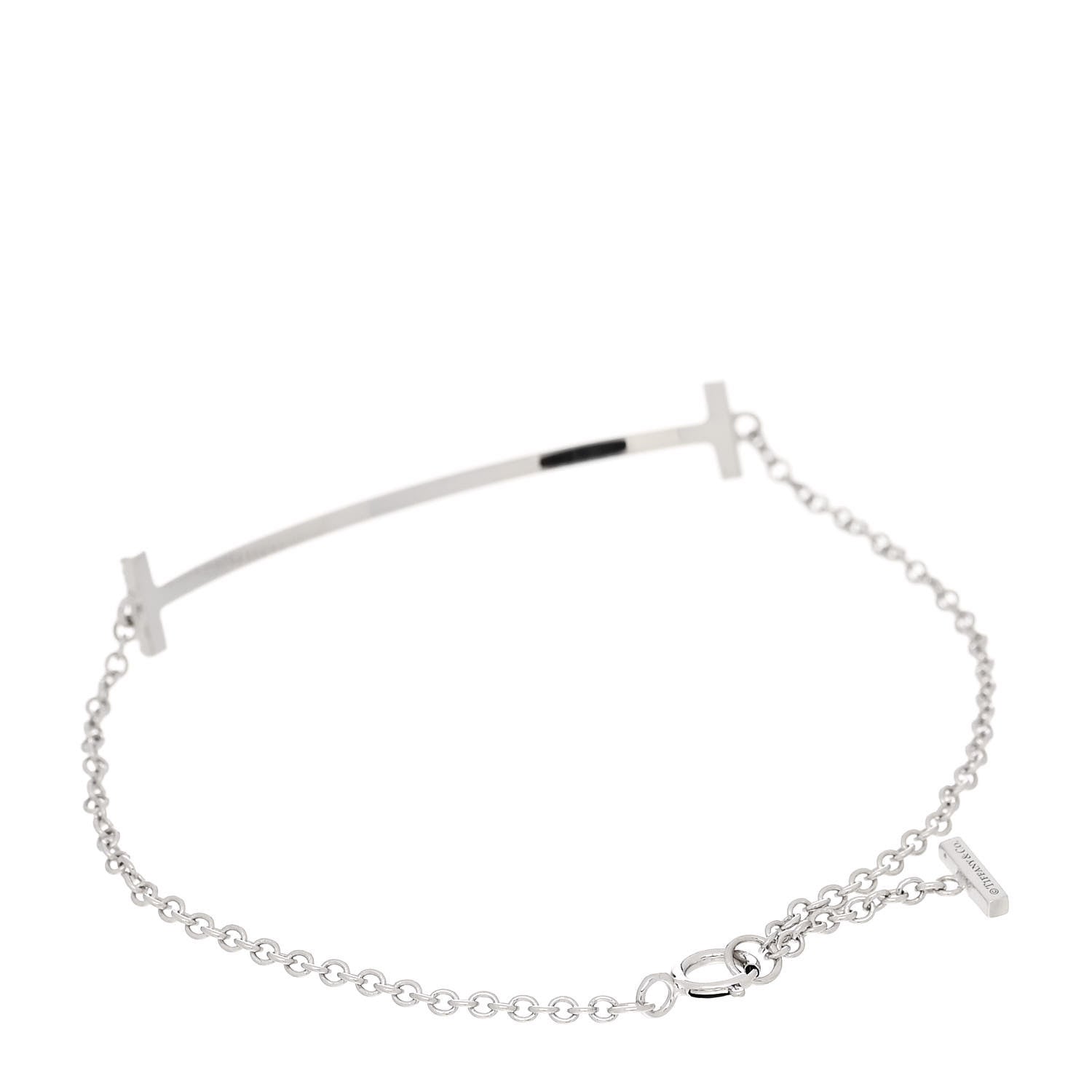 Tiffany 18K White Gold Diamond T Smile Bracelet 2 of 5