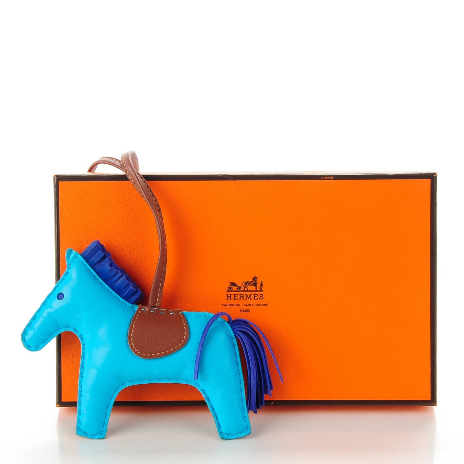 Hermes Milo Lambskin Grigri Rodeo Horse Bag Charm MM Bleu Azteque Bleu Electrique Fauve 3 of 4