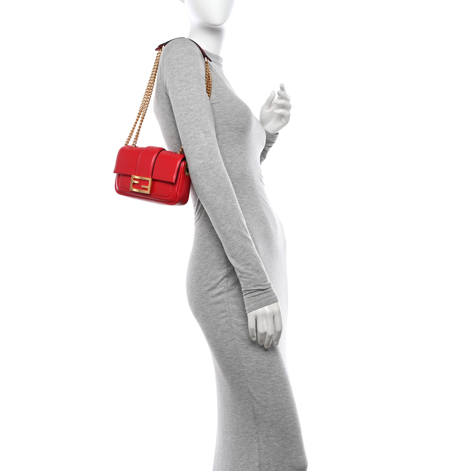 Fendi Nappa Apolo Mini Chain Baguette Red 2 of 12