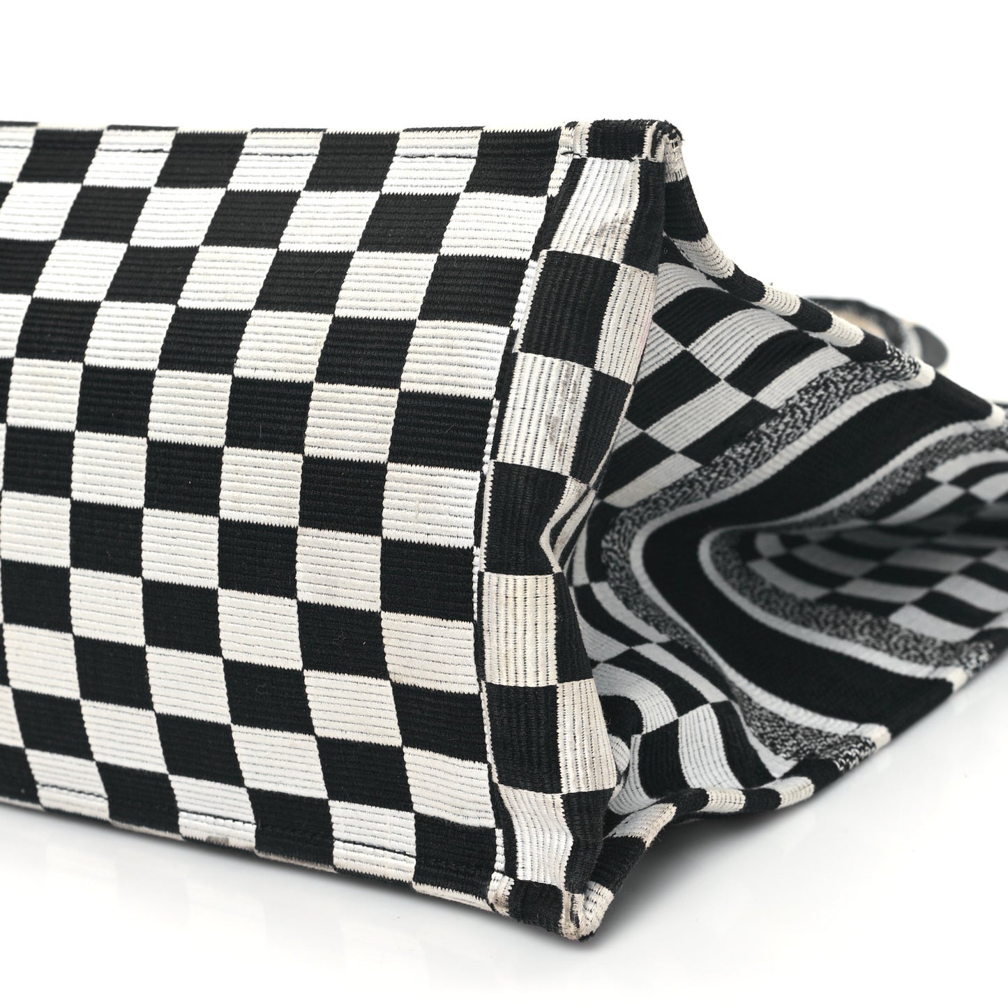 Canvas Embroidered Checkered Book Tote Black White