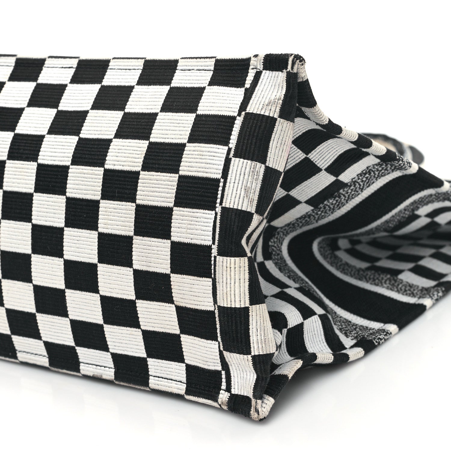 Christian Dior Canvas Embroidered Checkered Book Tote Black White 10 of 14