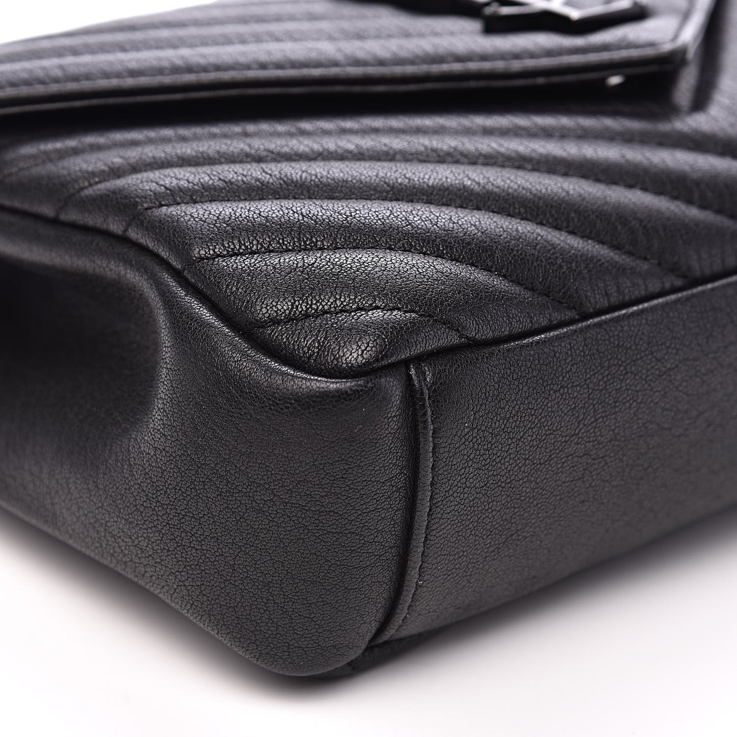 Sheepskin Matelasse Chevron Monogram Medium College Bag Black