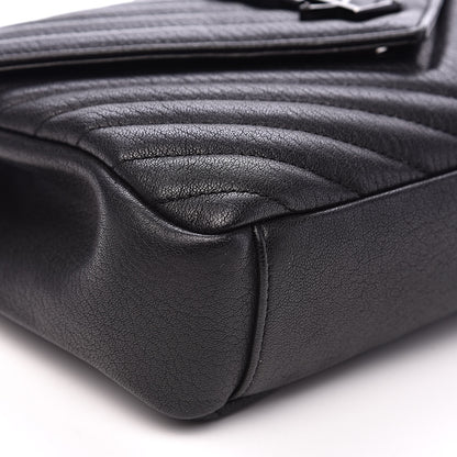 Saint Laurent Sheepskin Matelasse Chevron Monogram Medium College Bag Black 8 of 12