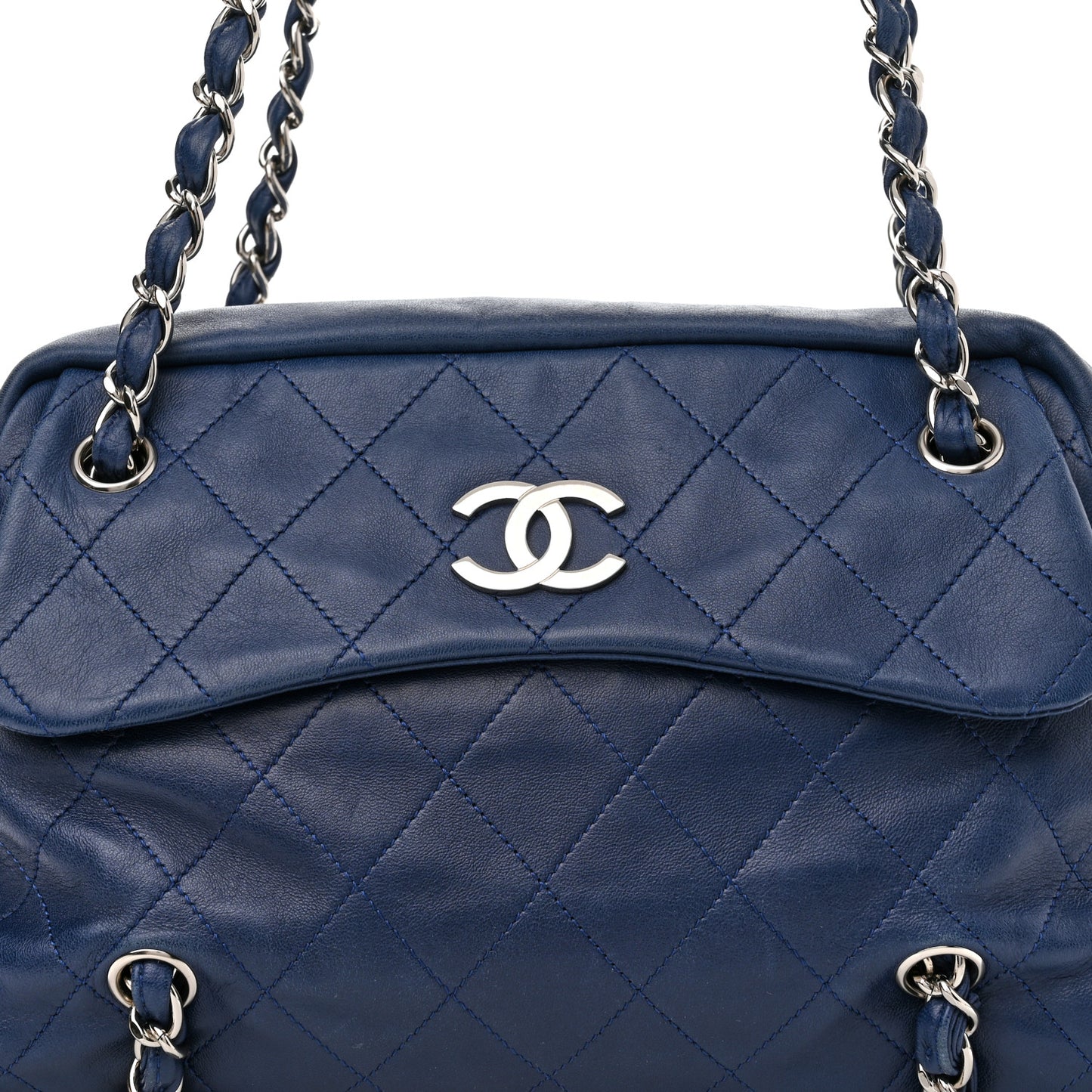 Lambskin Quilted Medium Chain Around Tote Blue