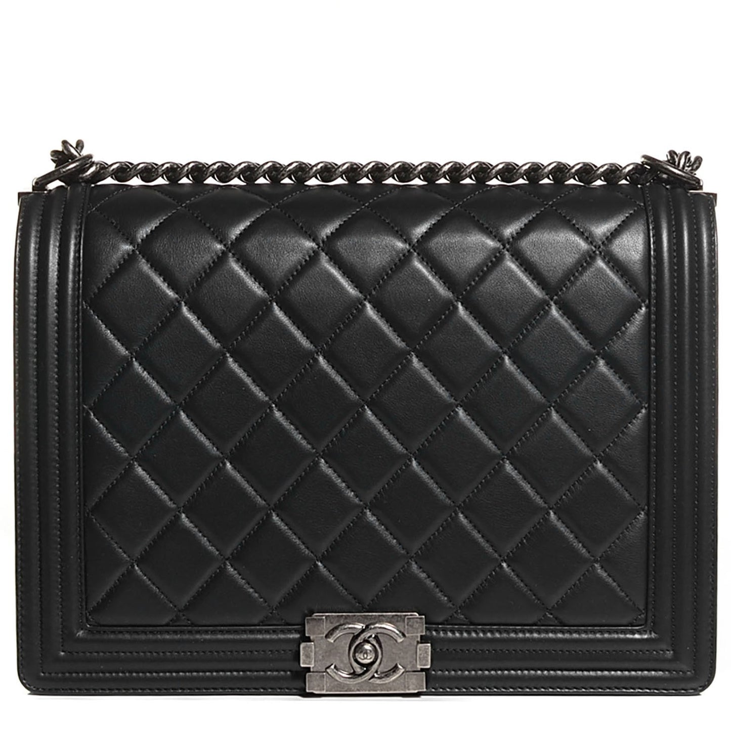 Calfskin Quilted Large Boy Flap Black