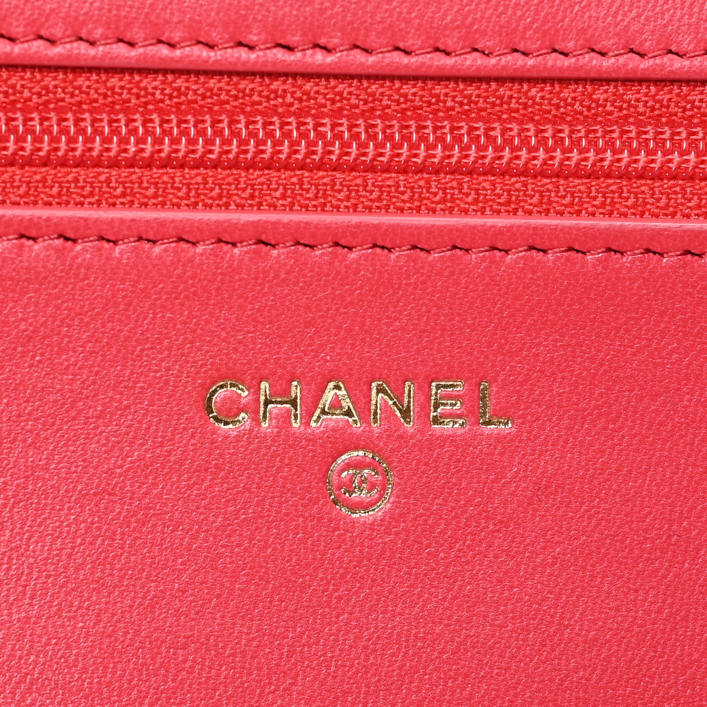 Lambskin Quilted Wallet On Chain WOC Light Red