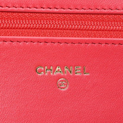 Chanel Lambskin Quilted Wallet On Chain WOC Light Red 5 of 10