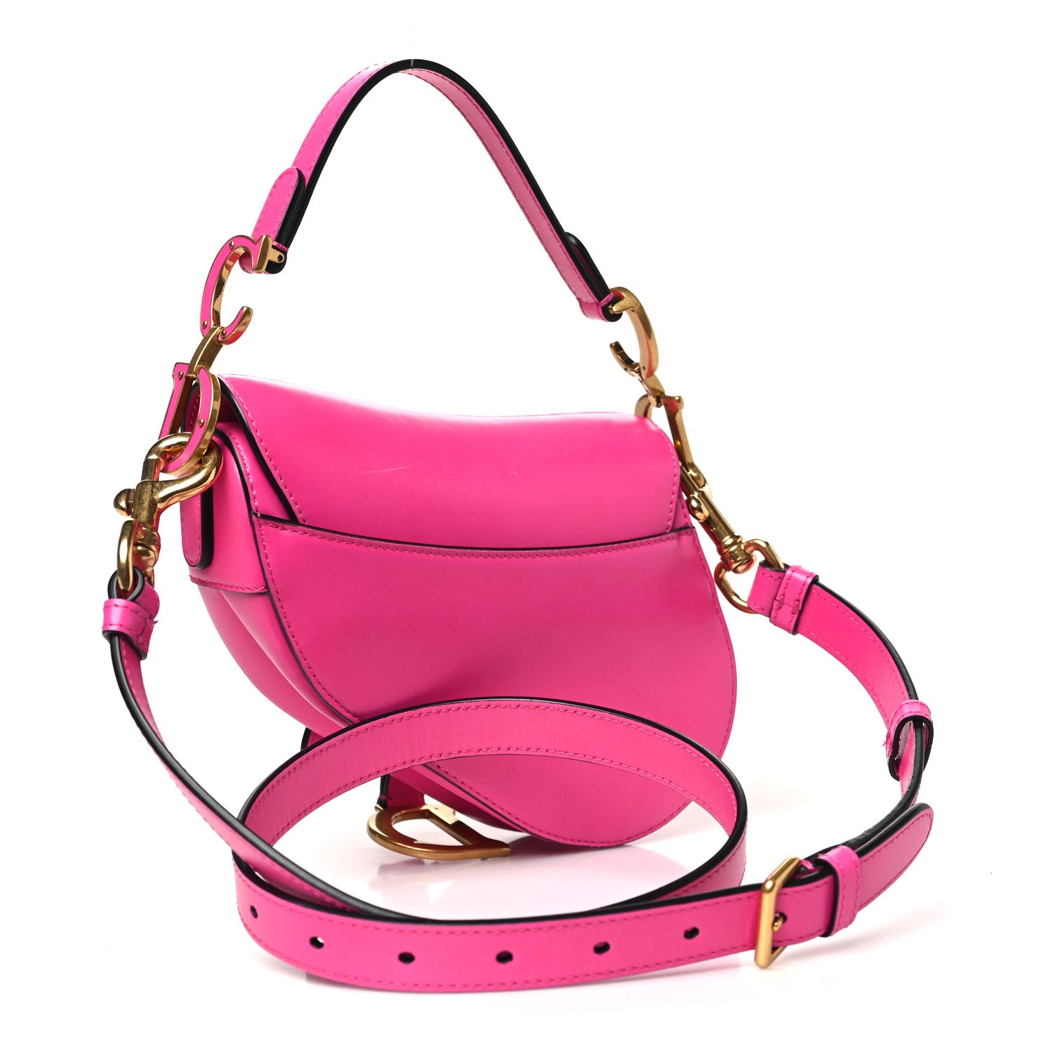 Christian Dior Supple Calfskin Mini Saddle Bag With Strap Passion Pink 3 of 10