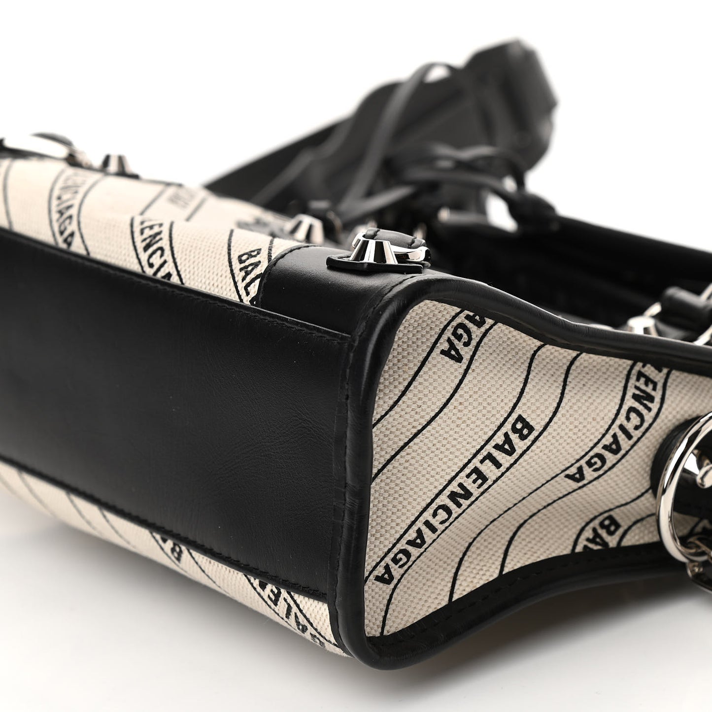 Canvas Satin Calfskin Diagonal Allover Logo Print Classic Silver Hardware Mini City Natural Black