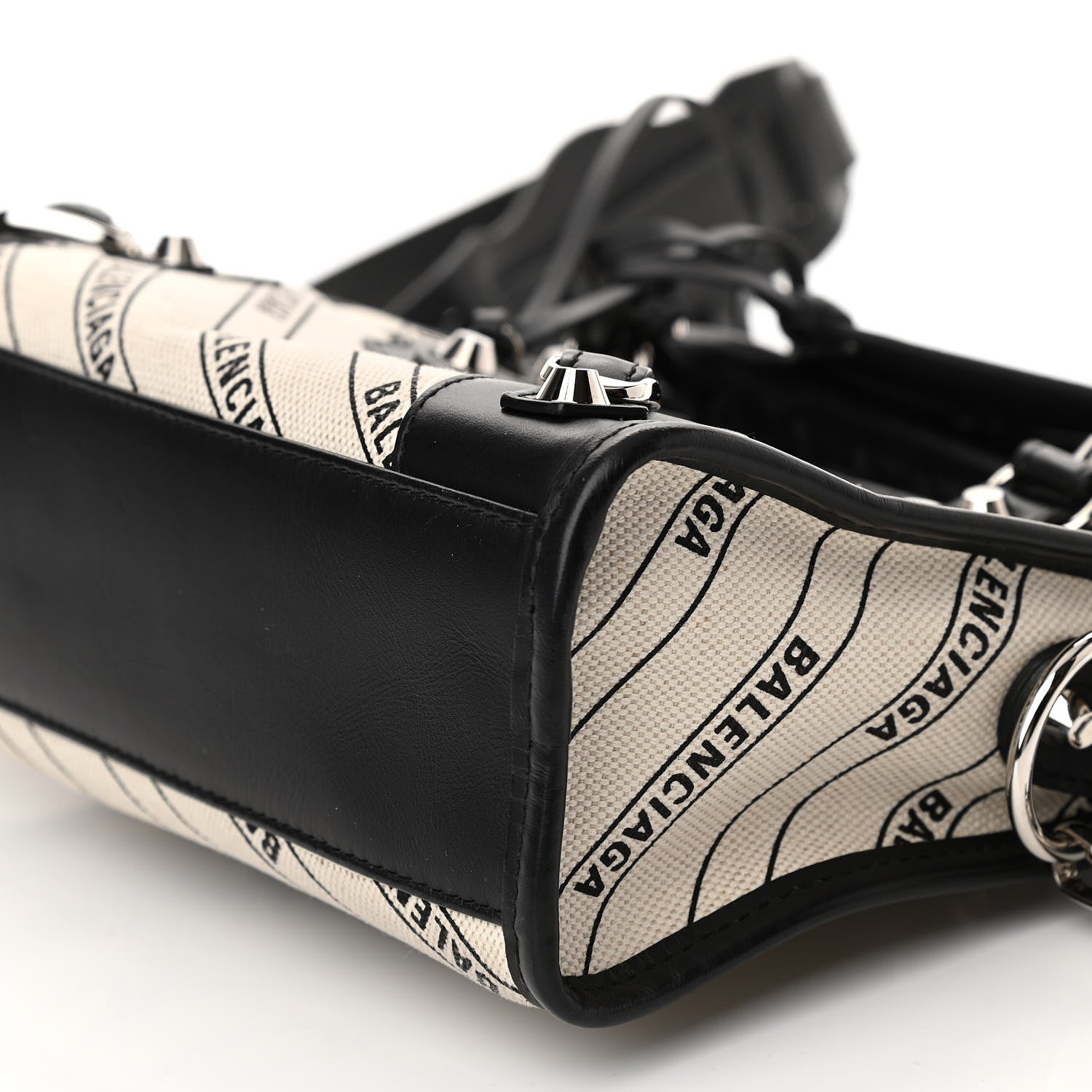 Balenciaga Canvas Satin Calfskin Diagonal Allover Logo Print Classic Silver Hardware Mini City Natural Black 11 of 11