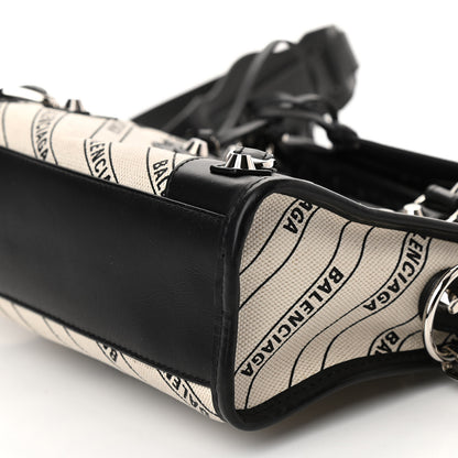 Balenciaga Canvas Satin Calfskin Diagonal Allover Logo Print Classic Silver Hardware Mini City Natural Black 11 of 11