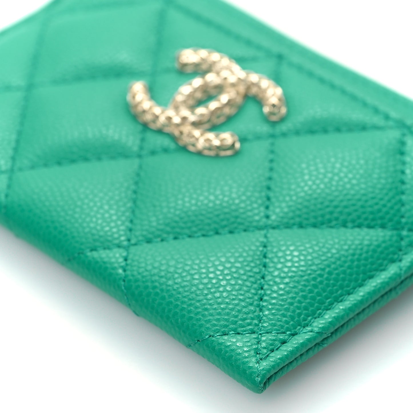 Caviar Metal Perforated Quilted CC Card Holder Green