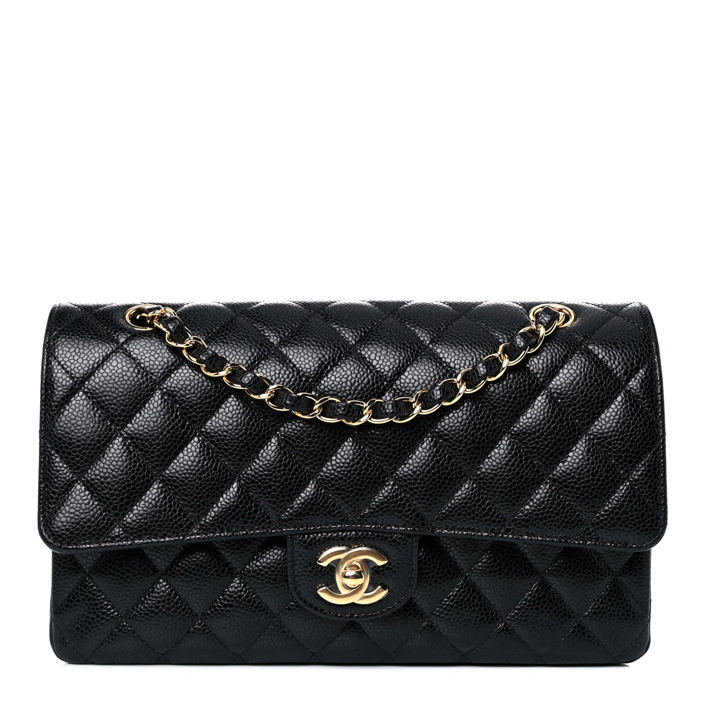 Caviar Quilted Medium Double Flap Black