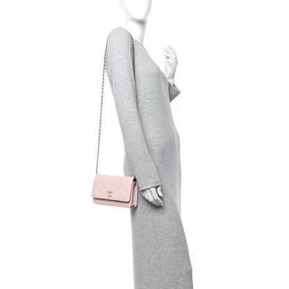 Chanel Caviar Quilted Crystal Enamel CC Wallet On Chain WOC Light Pink 2 of 15