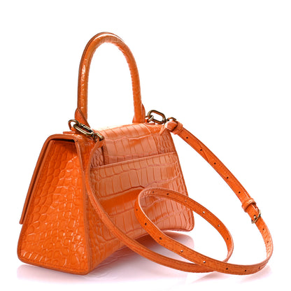 Balenciaga Shiny Calfskin Crocodile Embossed Small Hourglass Top Handle Bag Orange 3 of 11