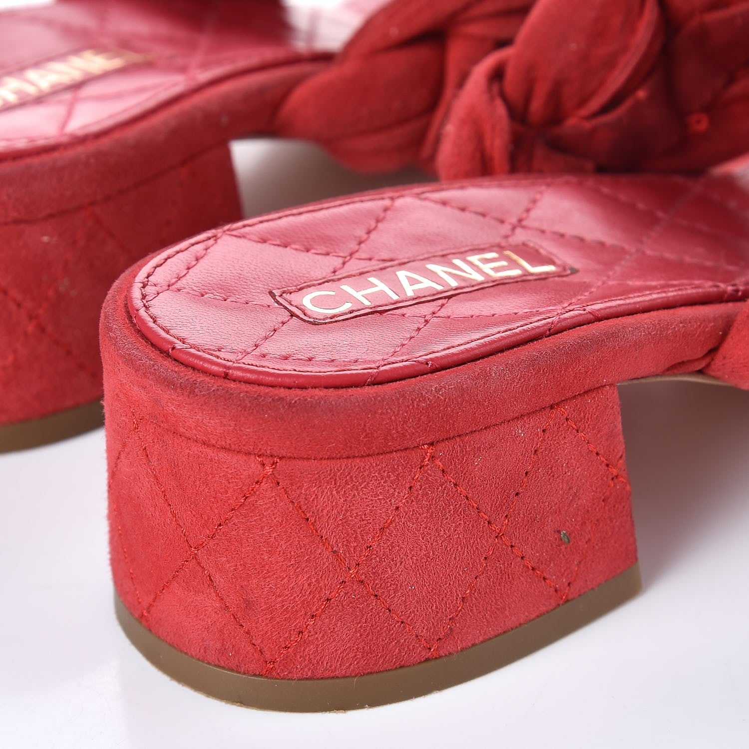 Chanel Kid Suede Chain Braided Sandals 38.5 Red 10 of 11