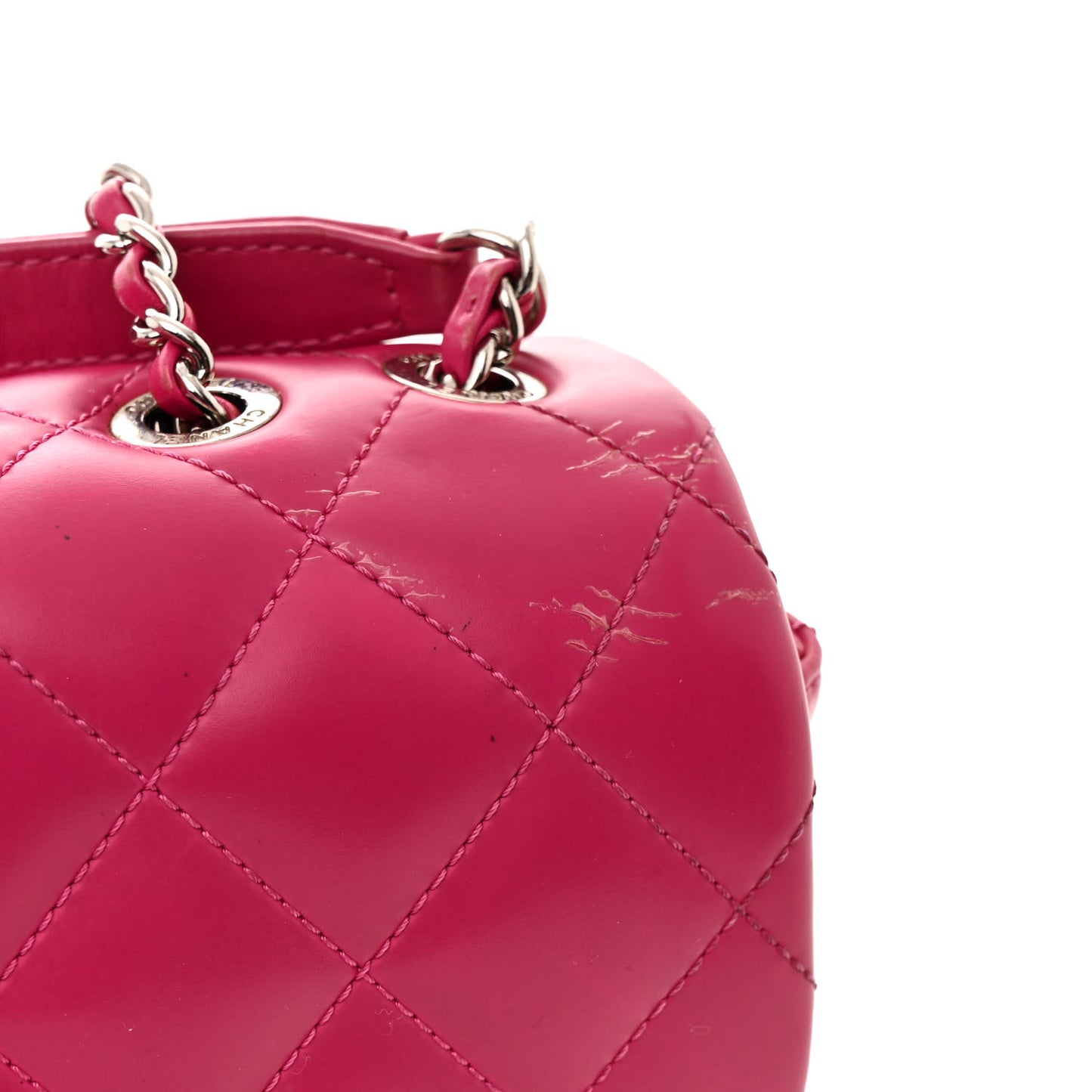 Rubber Quilted Lambskin Medium Coco Rain Flap Pink