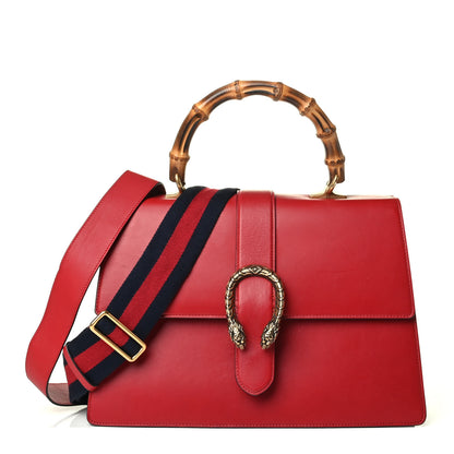 Gucci Moon Calfskin Web Large Dionysus Bamboo Top Handle Bag Hibiscus Red 1 of 6