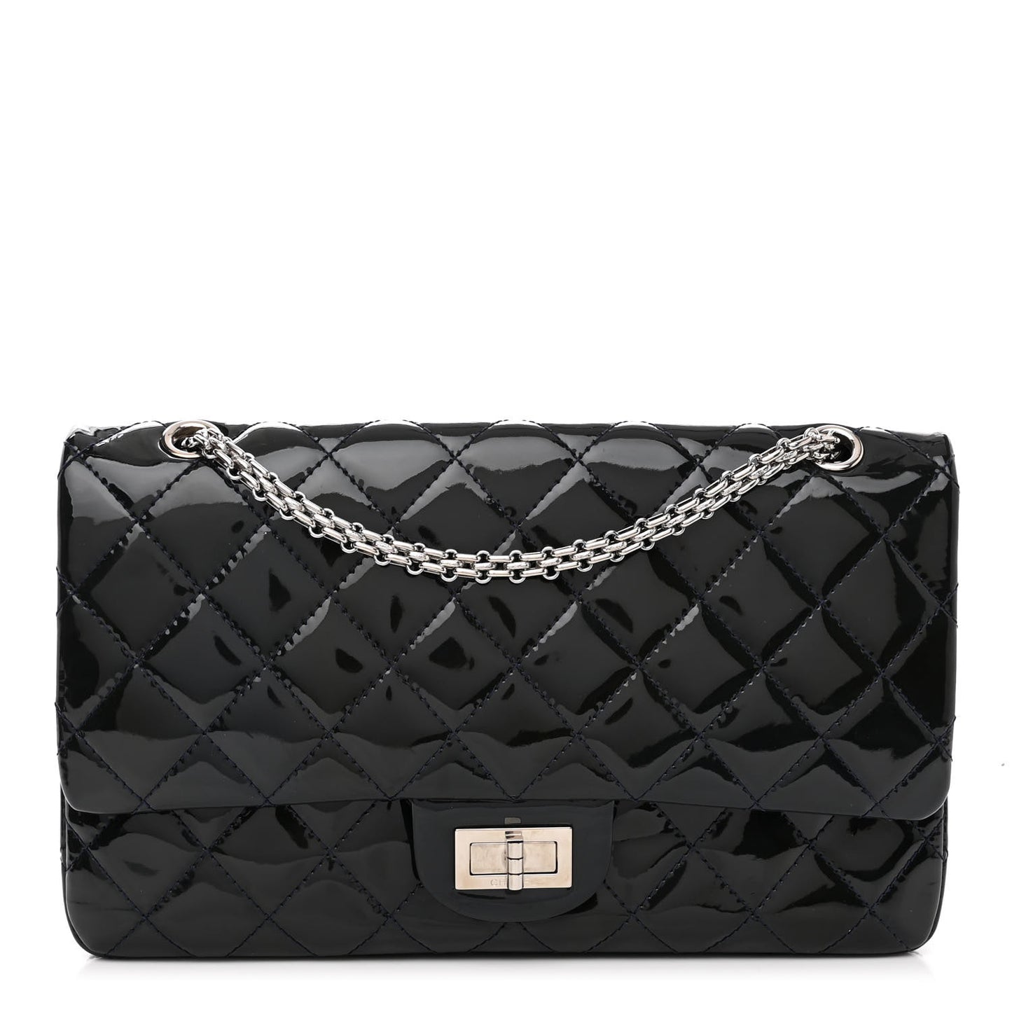 Distressed Patent Quilted 2.55 Reissue 227 Flap Dark Blue