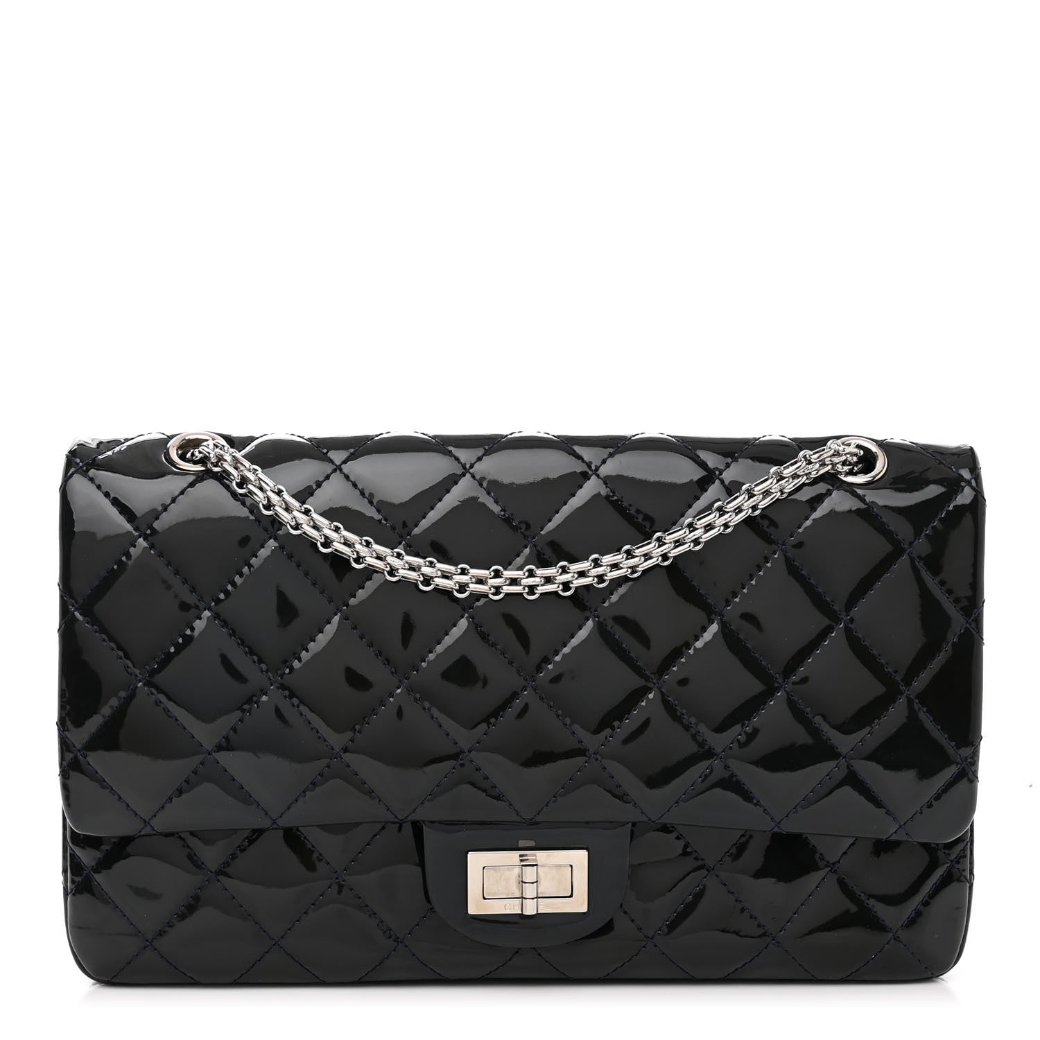Chanel Distressed Patent Quilted 2.55 Reissue 227 Flap Dark Blue 1 of 10