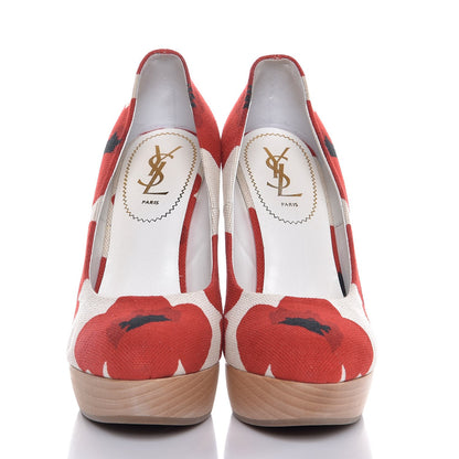 Saint Laurent Canvas Printed Maryna 105 Wedges 40 Blanc Poppy 2 of 12