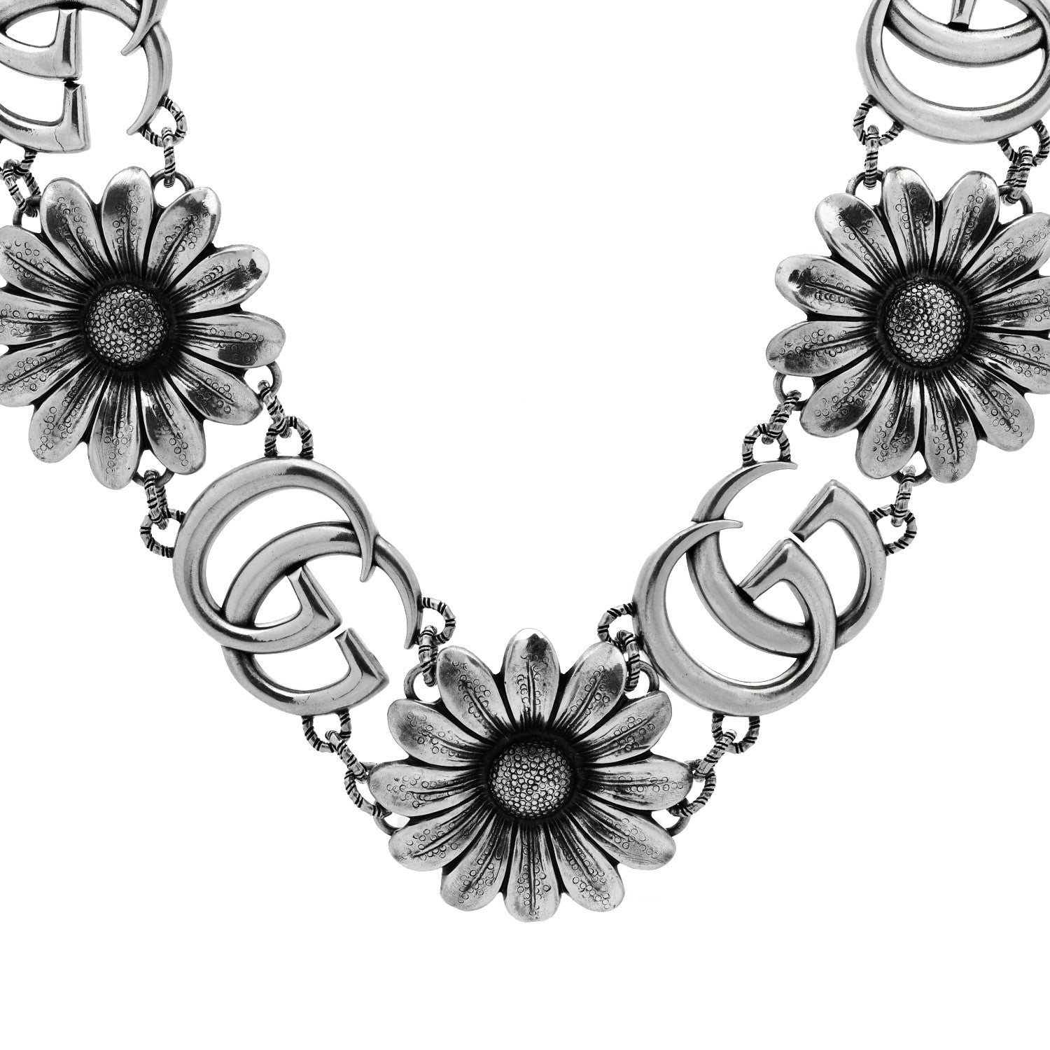 Gucci Sterling Silver Double G Flower Statement Necklace 1 of 4