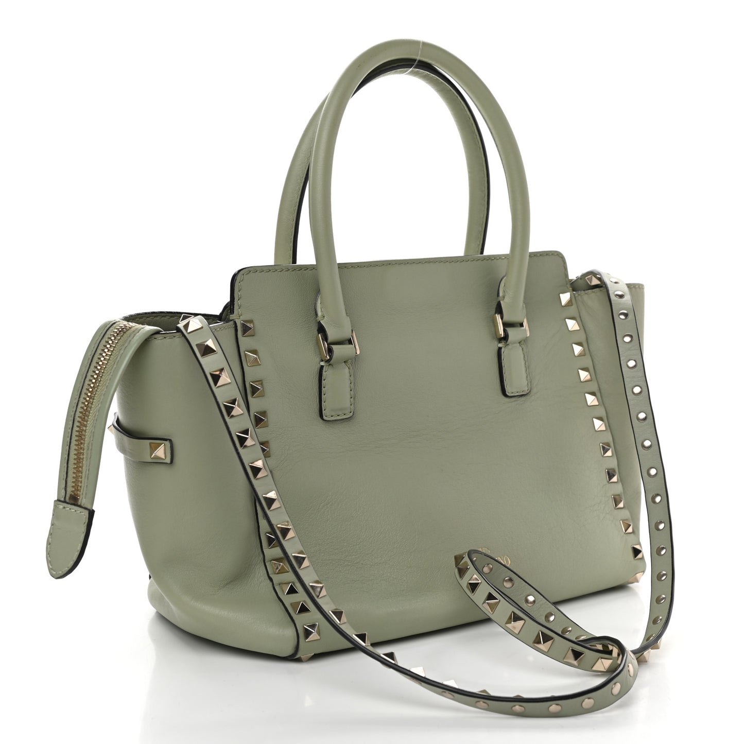 Vitello Small Rockstud Double Handle Tote Green Tea Sorbet