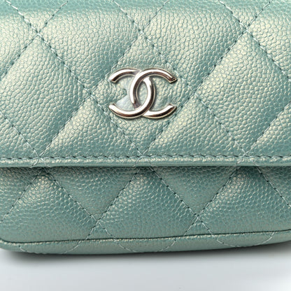 Chanel Iridescent Caviar Quilted Pearl On Top Coin Purse With Chain Light Green 12 of 13
