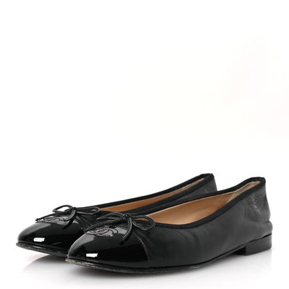 Chanel Lambskin Patent Cap Toe Ballerina Flats 38.5 Black 4 of 14