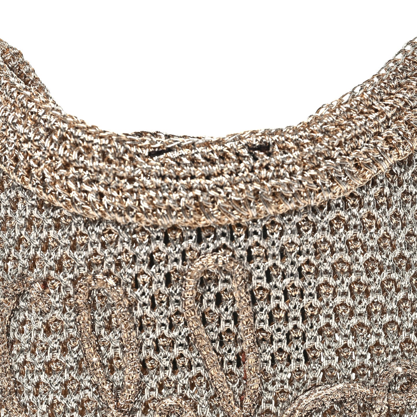 Metallic Crochet Calfskin Mini Summer Banana Hobo Silver