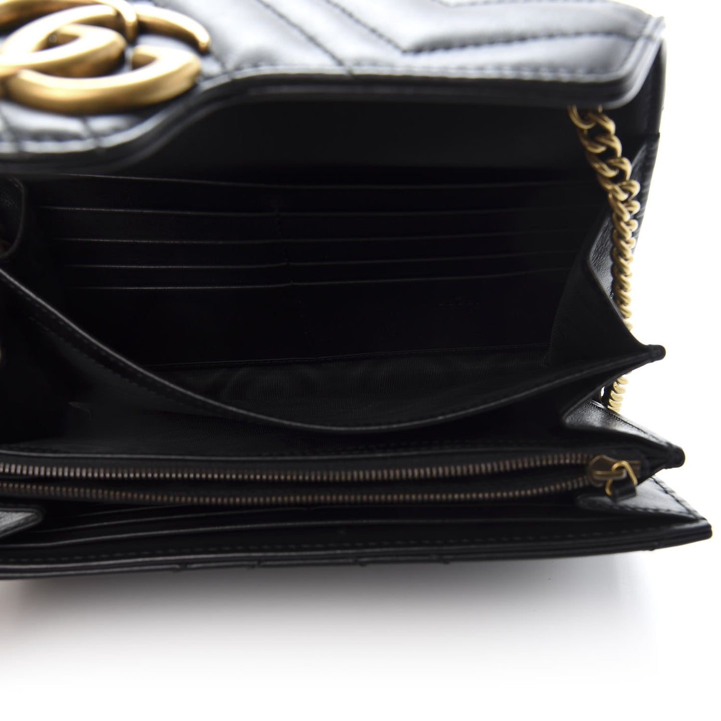 Calfskin Matelasse GG Marmont Chain Wallet Black