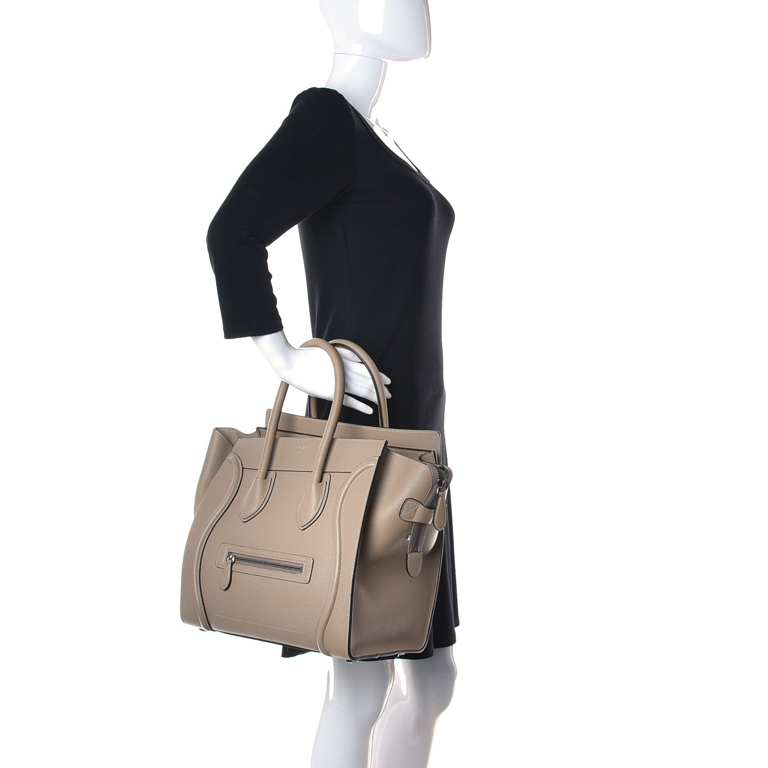 Celine Drummed Calfskin Mini Luggage Taupe 2 of 13