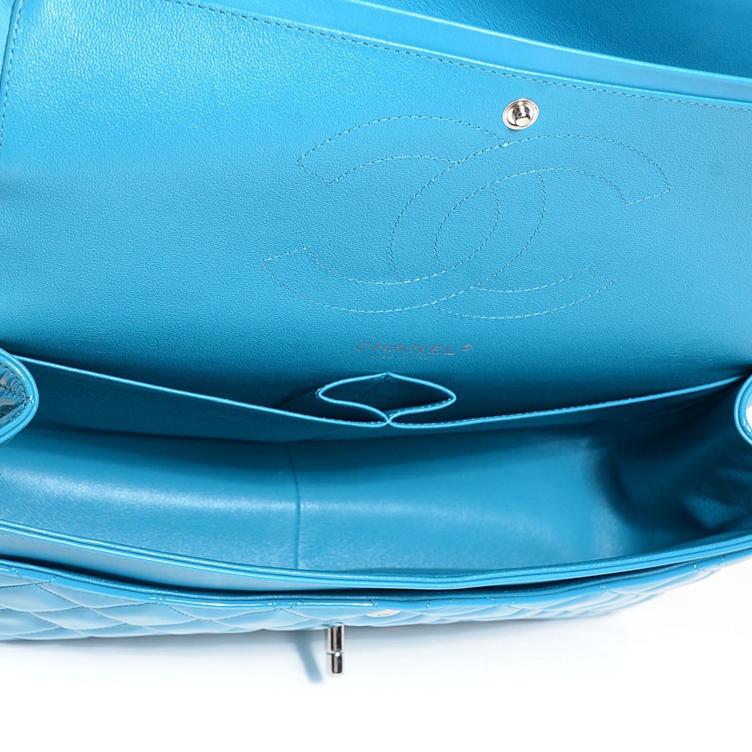 Chanel Patent Quilted Jumbo Double Flap Turquoise Blue 6 of 9