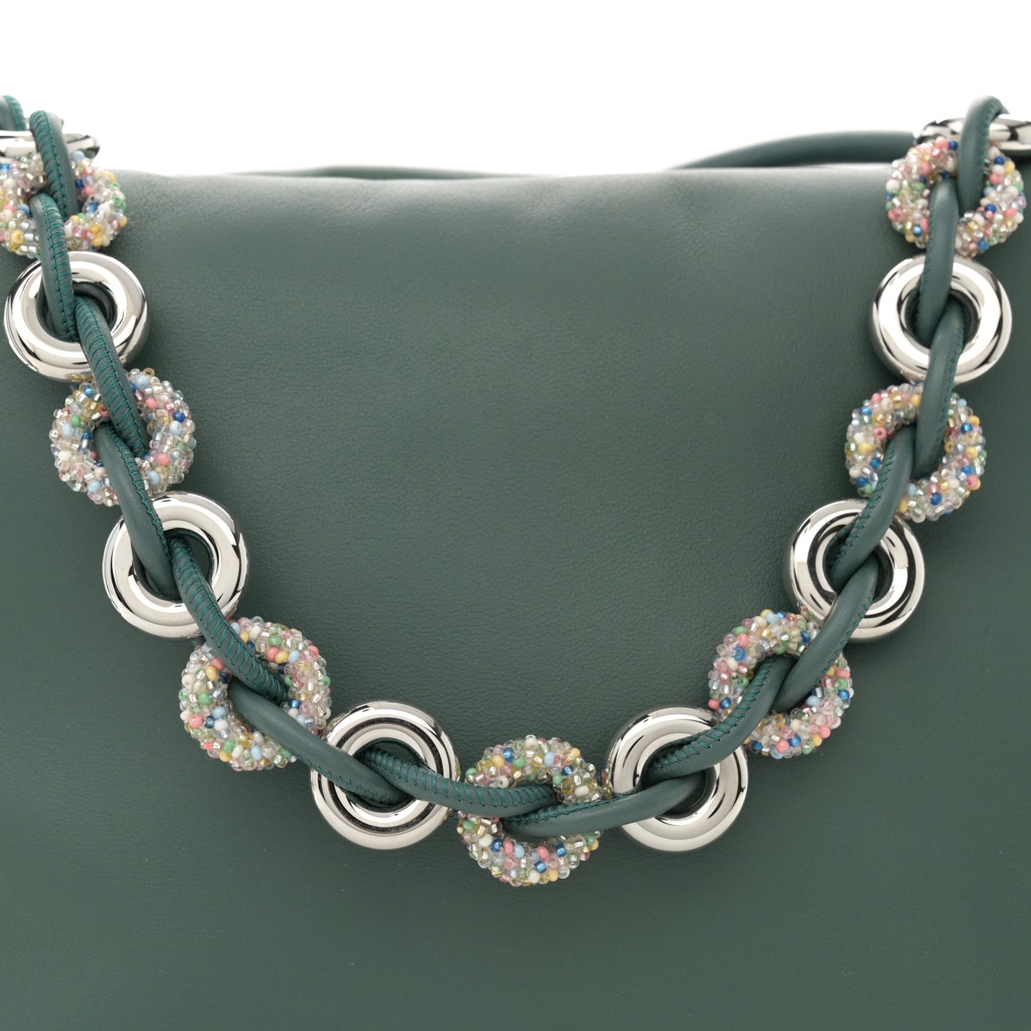 Mellow Nappa Beaded Donut Chain Flamenco Knot Clutch Vetiver