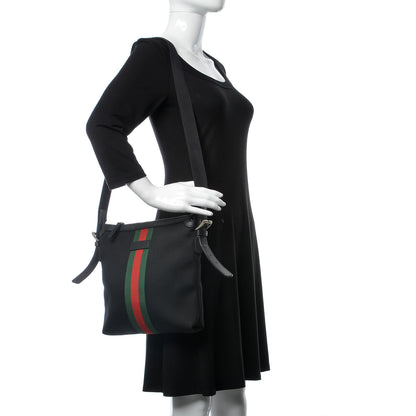 Gucci Techno Canvas Selleria Calfskin Web Small Flat Messenger Bag Black 2 of 9