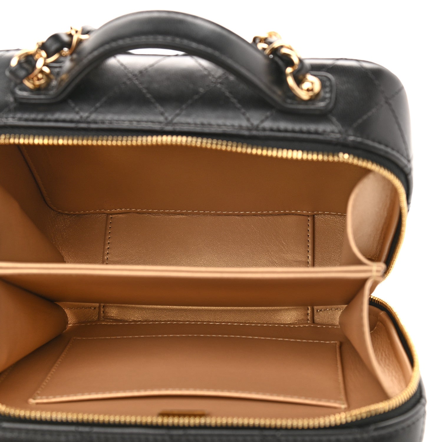 Chanel Lambskin Metal Quilted Golden Plate Vanity Case Black Golden Plate Vanity Case Black Gold 5 of 10