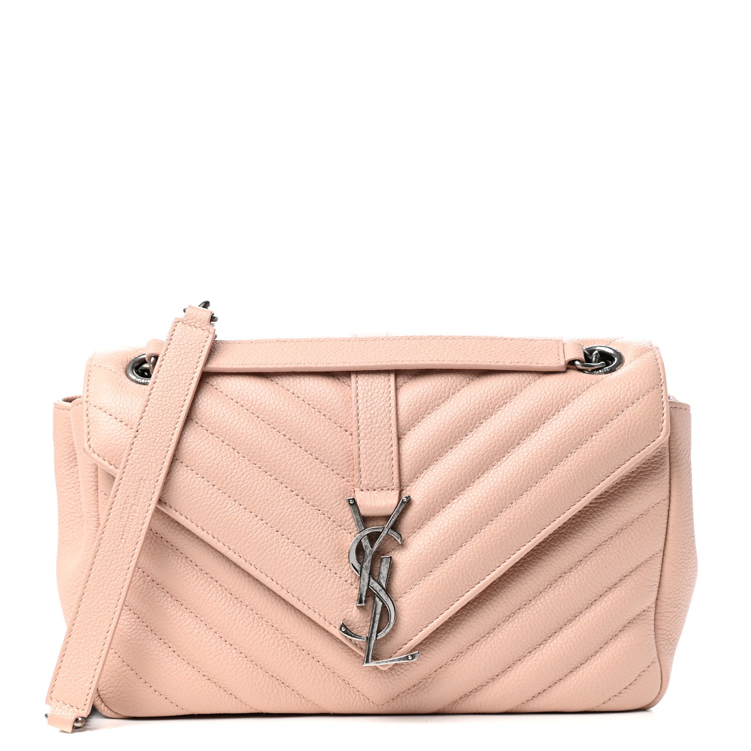Saint Laurent Grained Calfskin Matelasse Chevron Monogram Medium Chain Bag Pale Pink 1 of 10