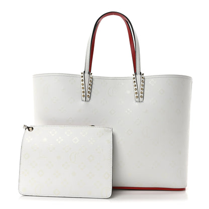 Christian Louboutin Calfskin Spikes Loubintheksy Embossed East West Cabata Tote White 3 of 11