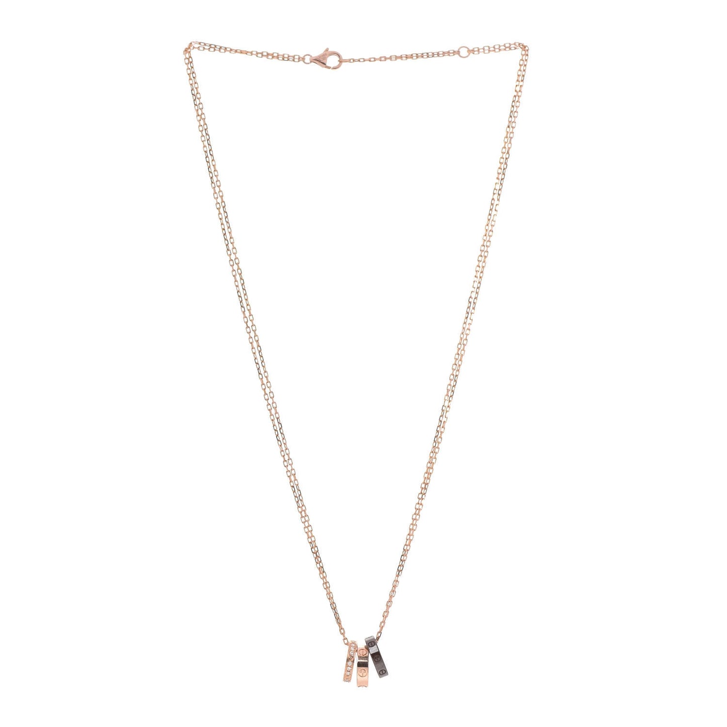 18K Pink Gold Ceramic Diamond Three Ring LOVE Pendant Necklace