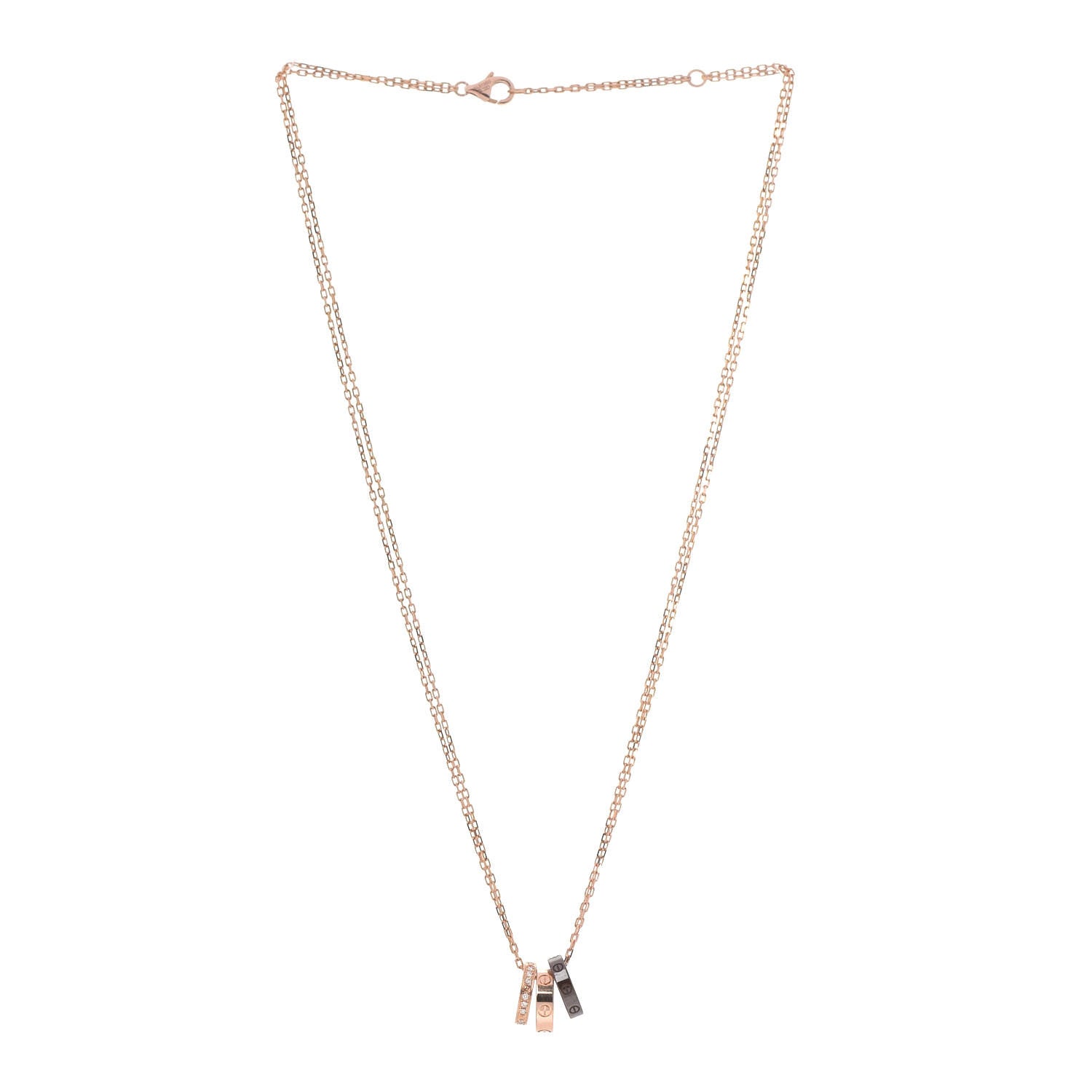 Cartier 18K Pink Gold Ceramic Diamond Three Ring LOVE Pendant Necklace 3 of 6