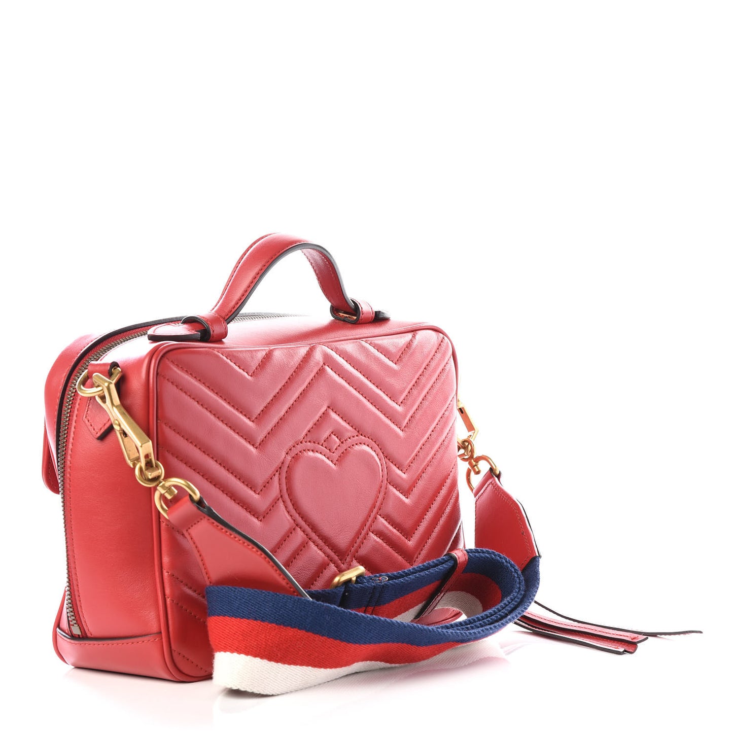 Calfskin Matelasse Sylvie Web Small GG Marmont Top Handle Shoulder Bag Hibiscus Red