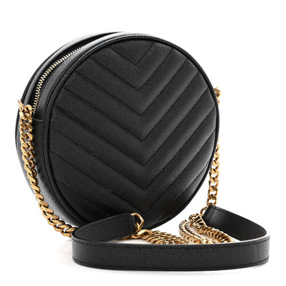 Saint Laurent Grain De Poudre Matelasse Chevron Quilted Round Vinyle Camera Bag Black 3 of 9