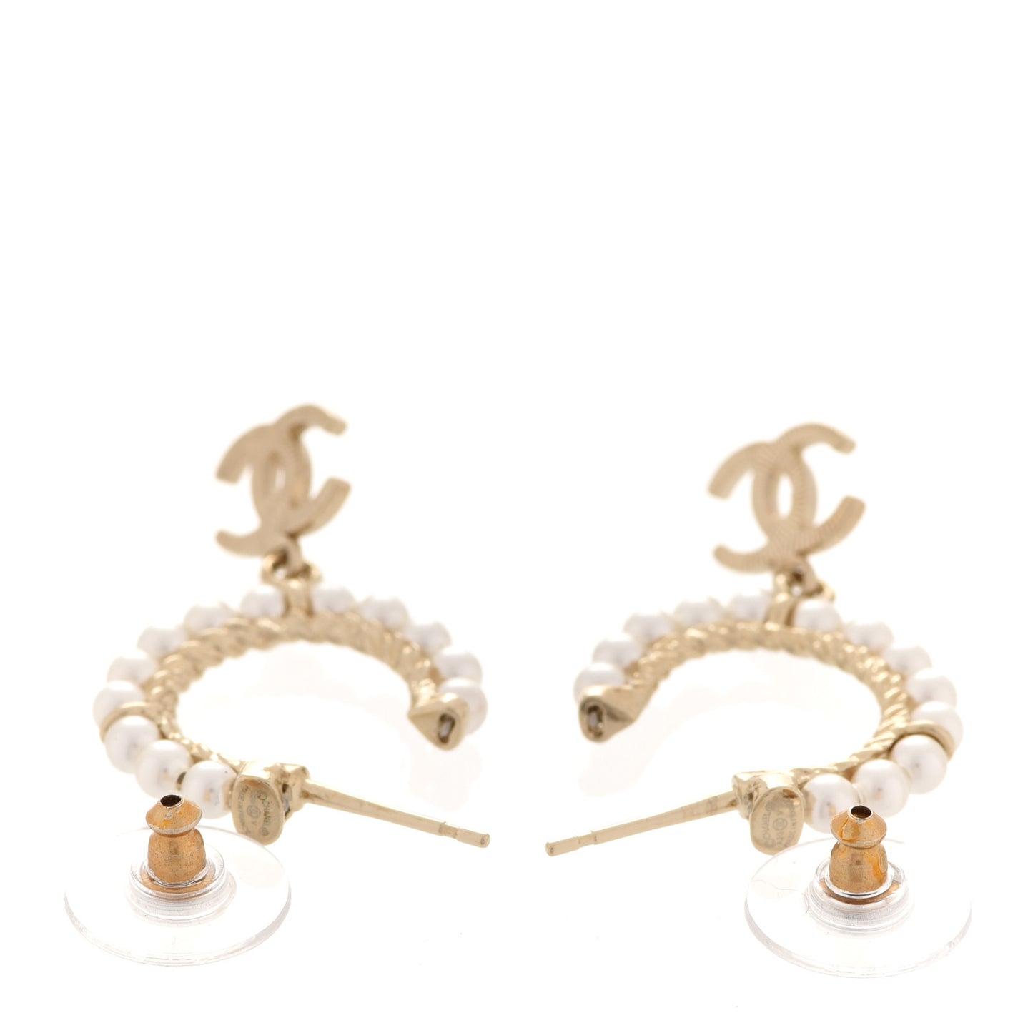 Pearl Charms CC Hoop Earrings Gold