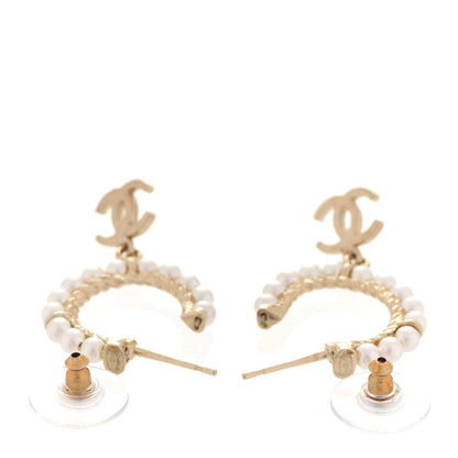 Chanel Pearl Charms CC Hoop Earrings Gold 3 of 5