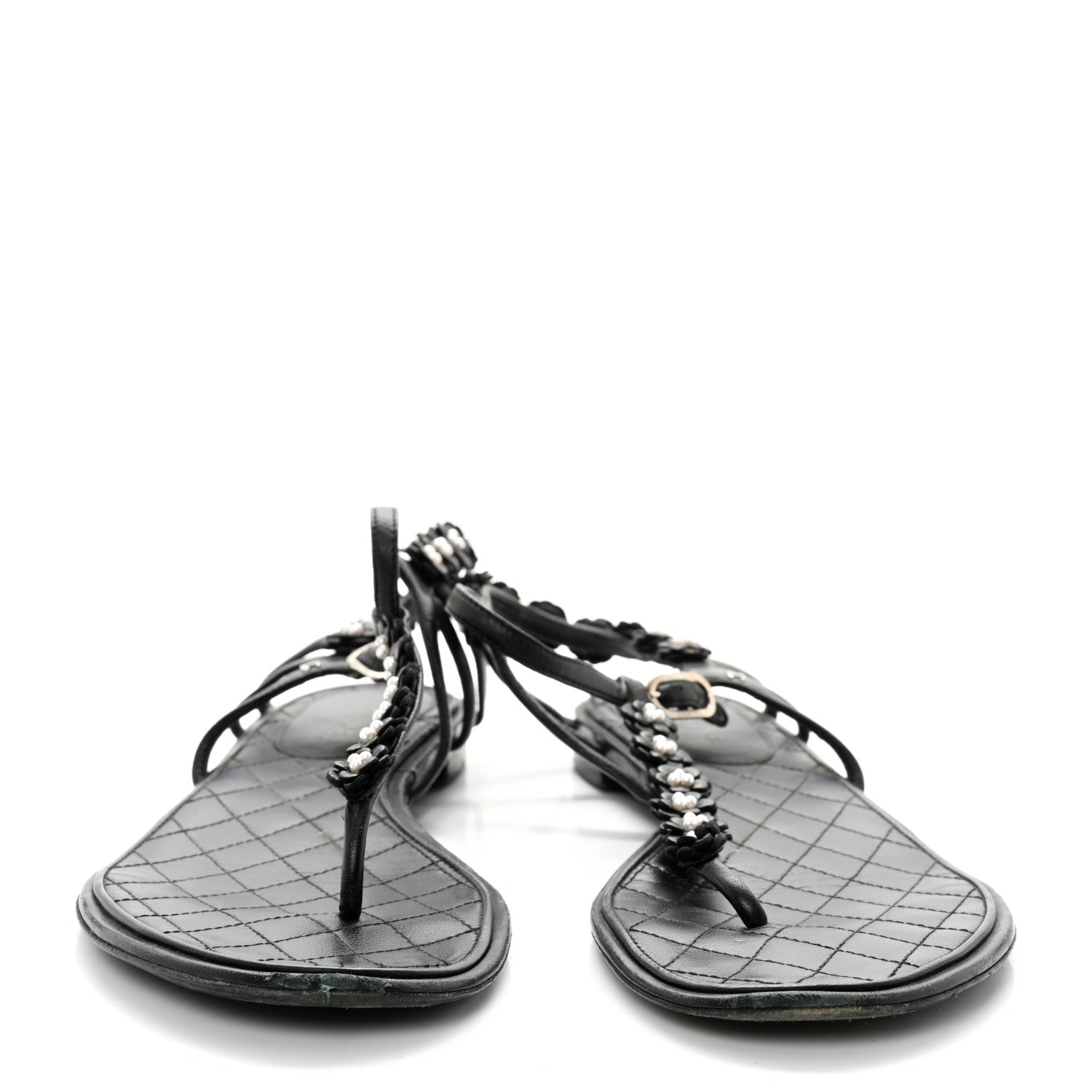 Chanel Lambskin Pearl Camellia Thong Sandals 41.5 Black 9 of 10