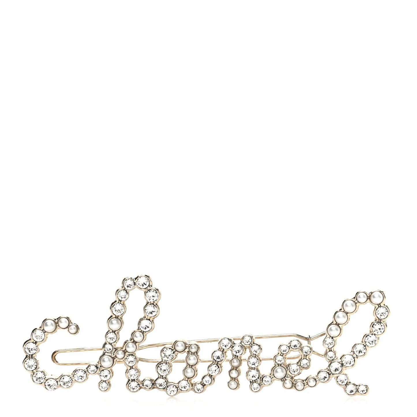 Pearl Crystal Logo Hair Clip Gold