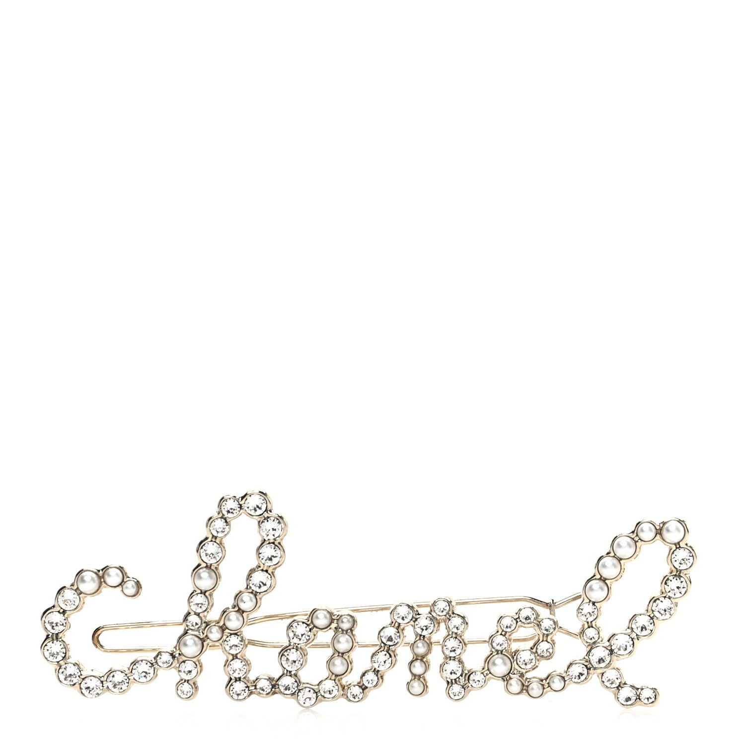 Chanel Pearl Crystal Logo Hair Clip Gold 1 of 4