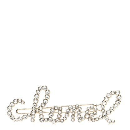 Chanel Pearl Crystal Logo Hair Clip Gold 1 of 4