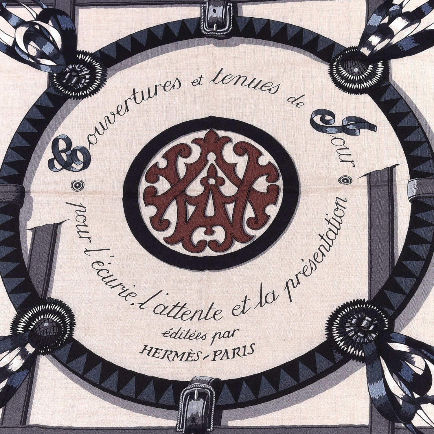 Hermes Silk Cashmere Couvertures Et Tenues de Jour Shawl 140 Natural Black 2 of 4