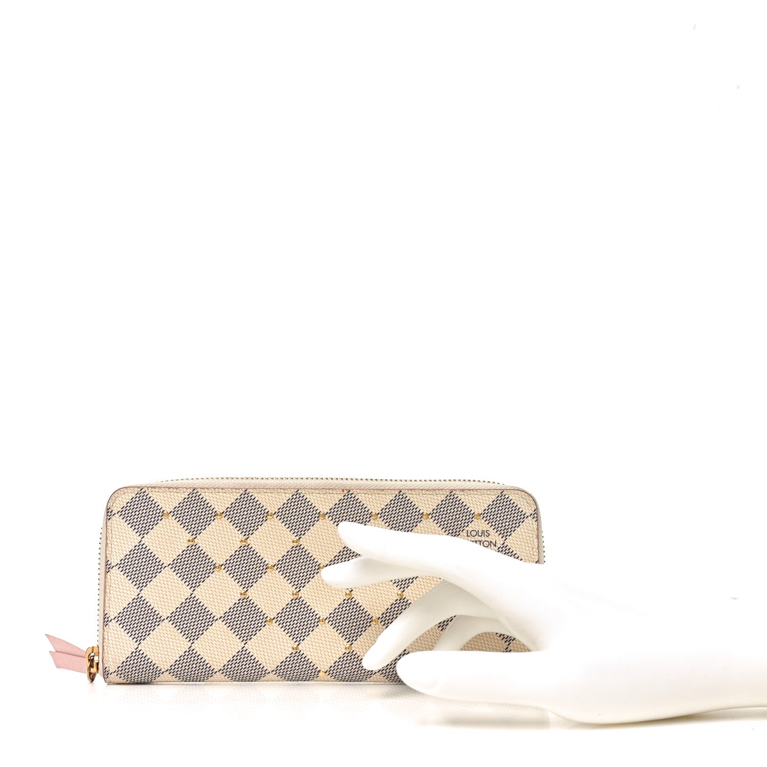 Louis Vuitton Damier Azur Studded Clemence Wallet Rose Ballerine 2 of 6